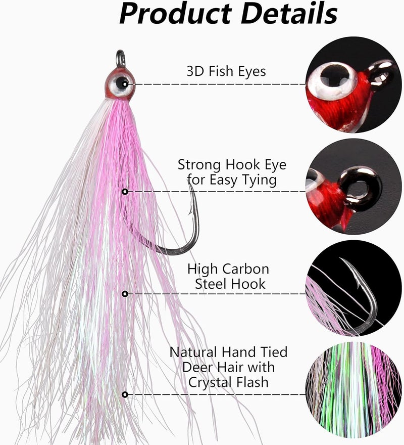 FUSIGO Clouser Minnow Fishing Flies, 10pcs Saltwater Fly Fishing Lures Hand Tied Clouser Minnow Fly Streamer Hooks for Bass Striper Flounder Saltwater Freshwater - Image 2